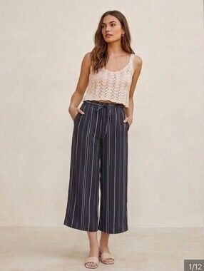 FRANK and Oak wide striped navy blue palazzo culotte size XS A7